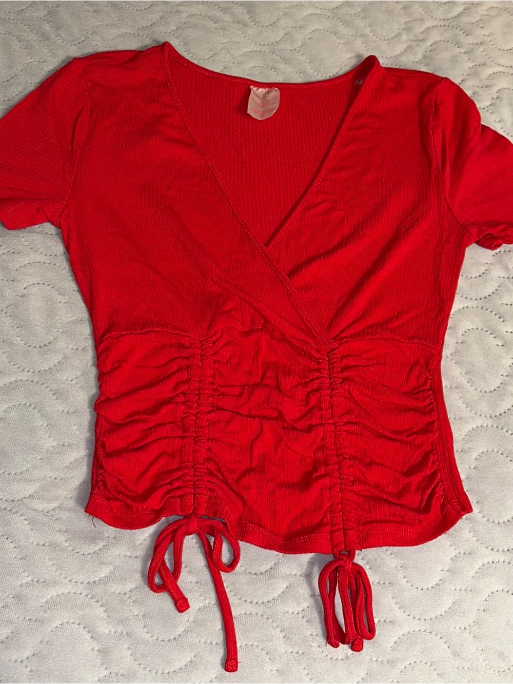 No Boundaries Red Ribbed Wrap Tie Waist Crop Top